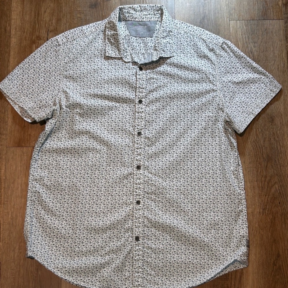 Calvin Klein Jeans Mens Large Short Sleeve Cotton Button Down Geometric Shirt